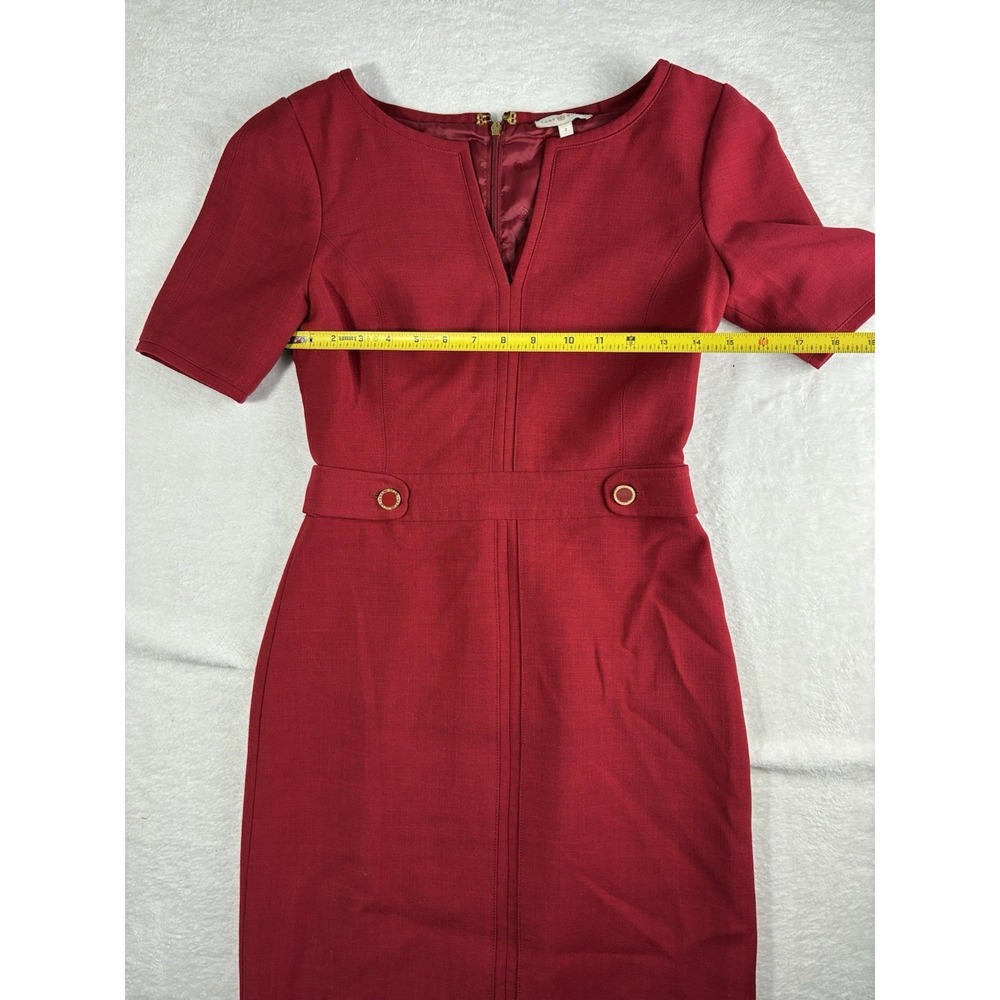 Tory Burch Lydia Sheath Dress Womens 2 Red V-Neck Short Sleeve Work Office Midi - Picture 11 of 11